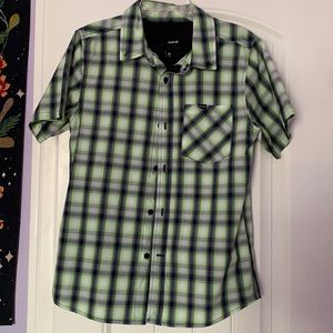 Boys Green Plaid Hurley Button Down Shirt